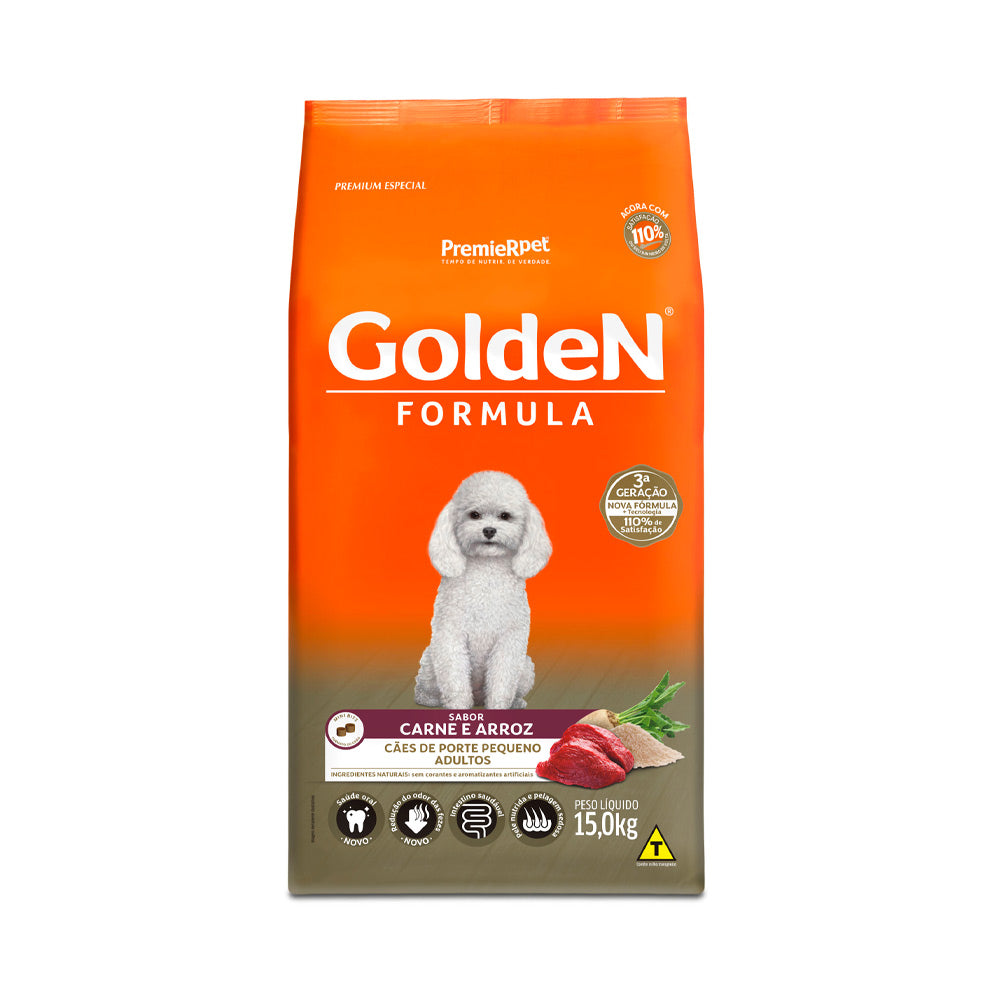 Ração Golden Fórmula Mini Bits Para Cães Adultos de Porte Pequeno Sabor Carne e Arroz 15kg