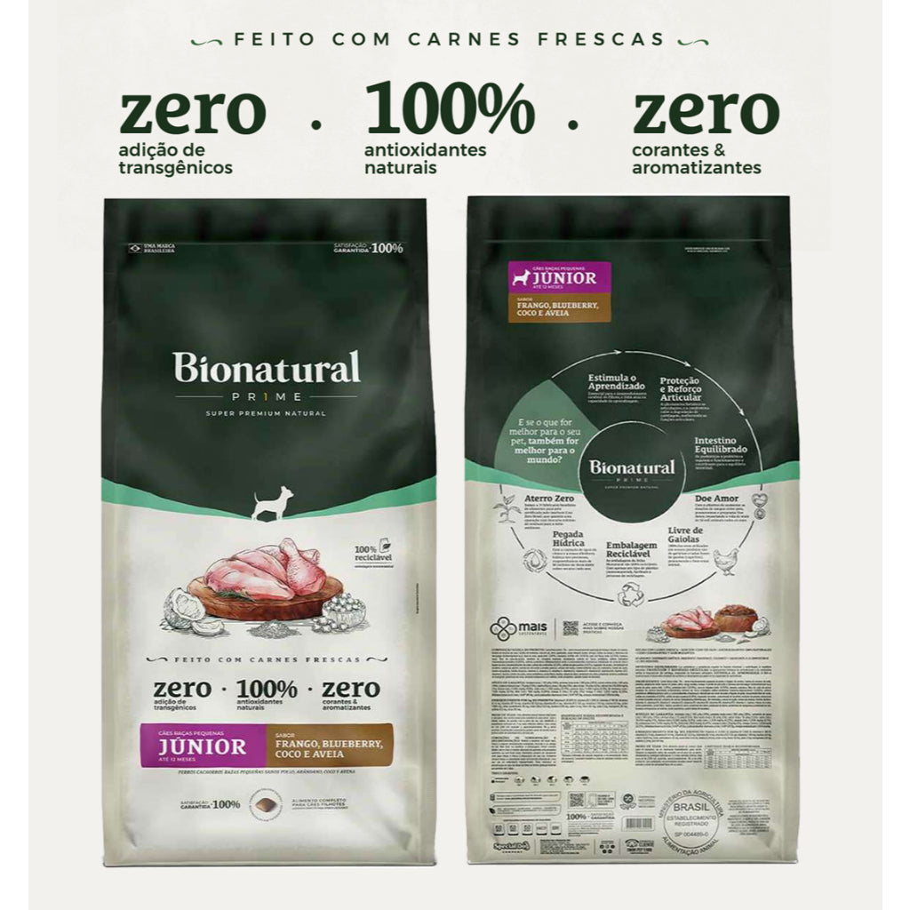 Ração Bionatural Prime Junior Cães Filhotes Raças Pequenas Frango