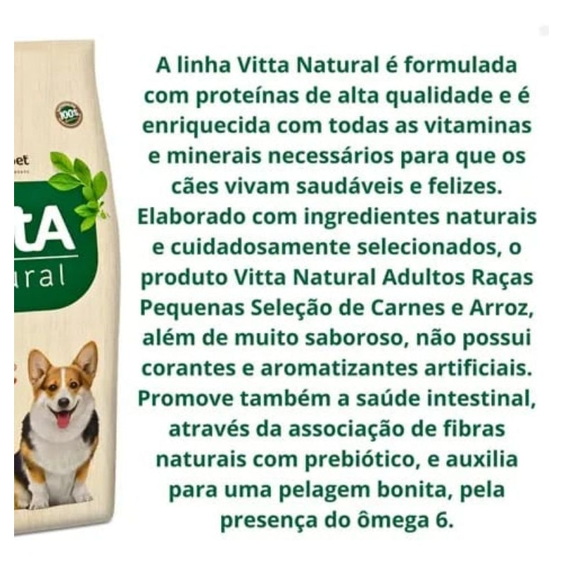 Vitta Natural Cães Adulto Raças Pequenas Carne e Arroz 15KG