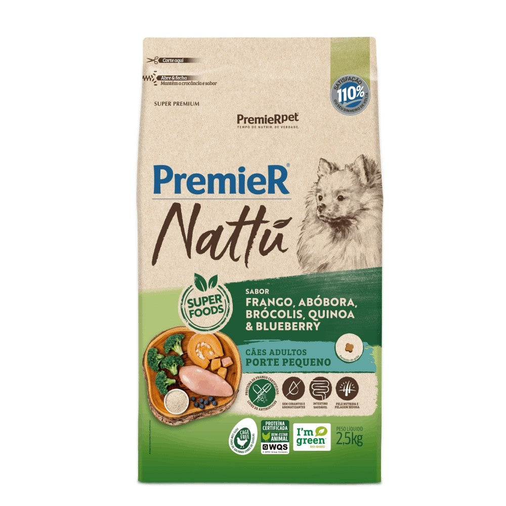 Ração Premier Nattu Cães Adultos Pequeno Porte Abóbora 2,5 kg