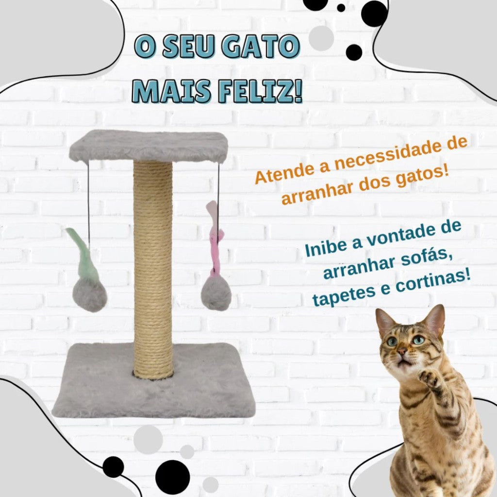 Arranhador Para Gatos Poste Com Brinquedo Duplo Cor Bege