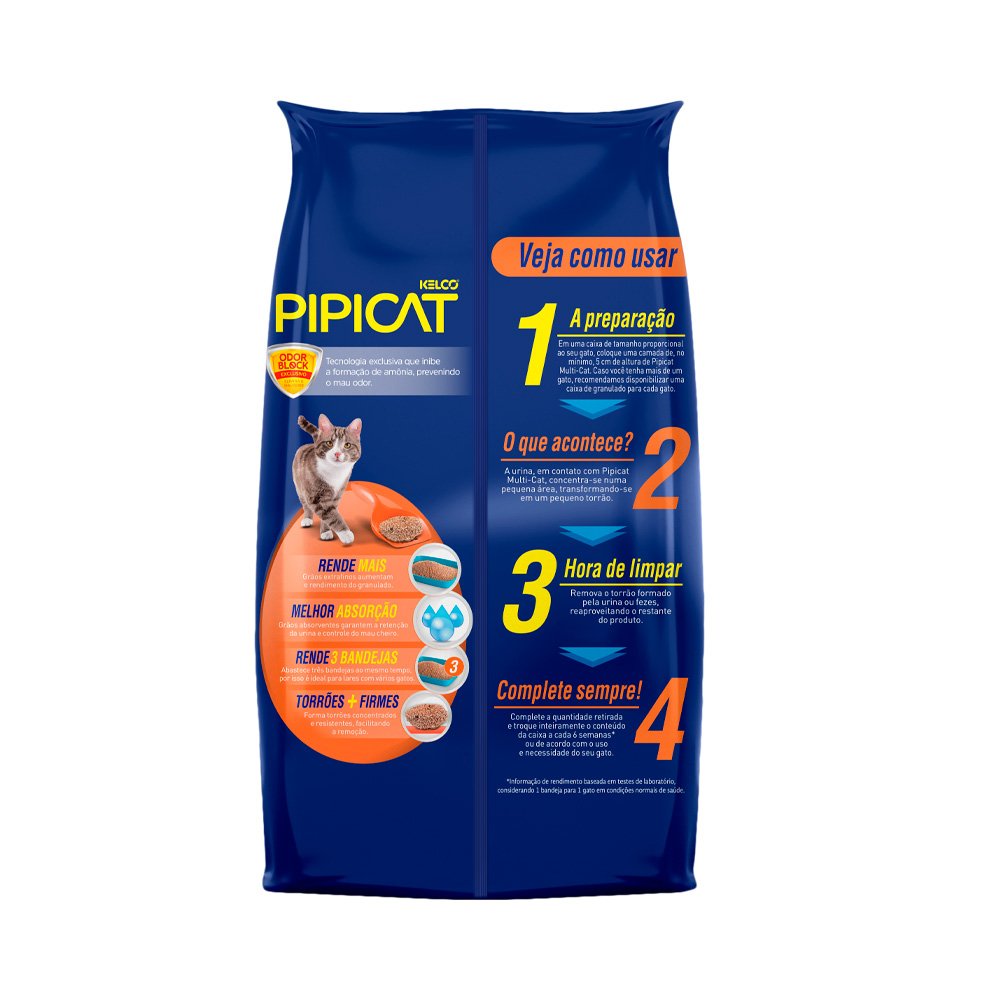 Areia Higiênica Pipicat Multicat para Gatos 12 Kg