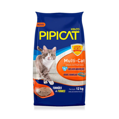 Areia Higiênica Pipicat Multicat para Gatos 12 Kg