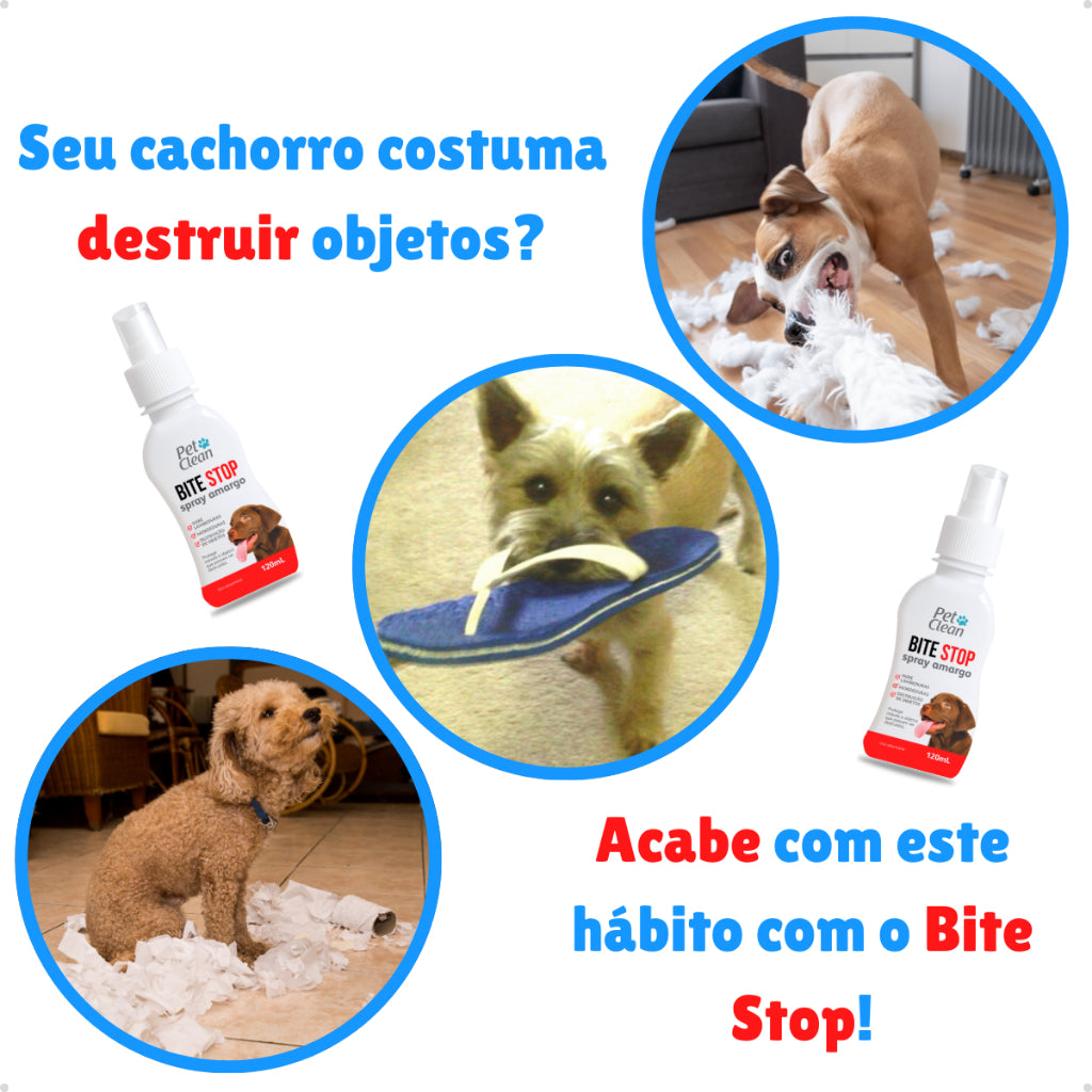 Bite Stop Pet Clean Spray Amargo Adestrador Anti lambida, Mordedura e Destruição de Objetos - 120 ml