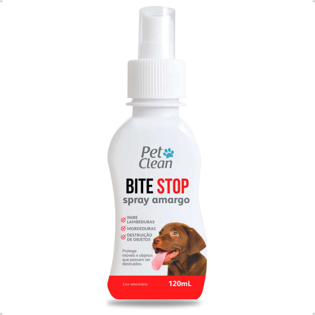 Bite Stop Pet Clean Spray Amargo Adestrador Anti lambida, Mordedura e Destruição de Objetos - 120 ml