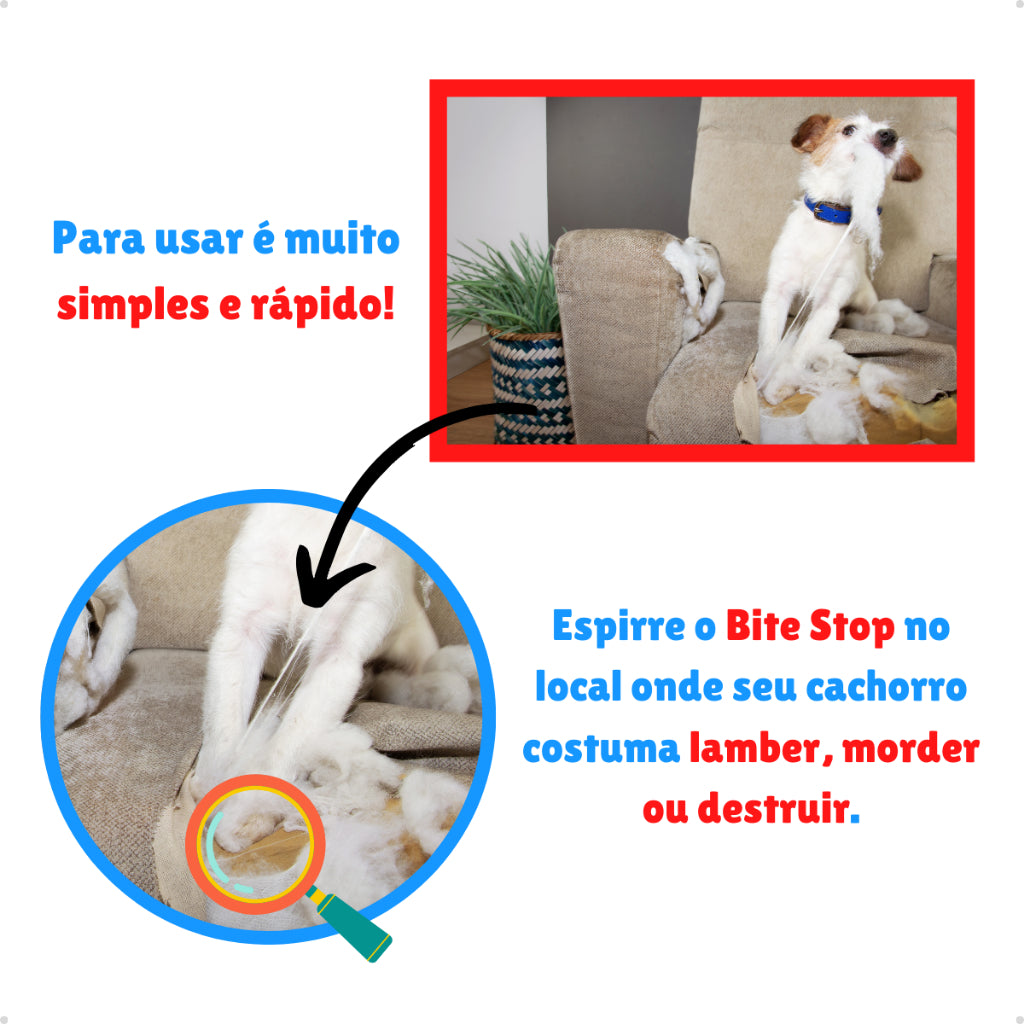 Bite Stop Pet Clean Spray Amargo Adestrador Anti lambida, Mordedura e Destruição de Objetos - 120 ml