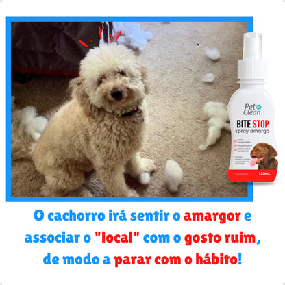 Bite Stop Pet Clean Spray Amargo Adestrador Anti lambida, Mordedura e Destruição de Objetos - 120 ml