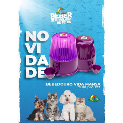 Bebedouro Transparente Para Pelos Longos Vida Mansa Cães e Gatos 2 Litros