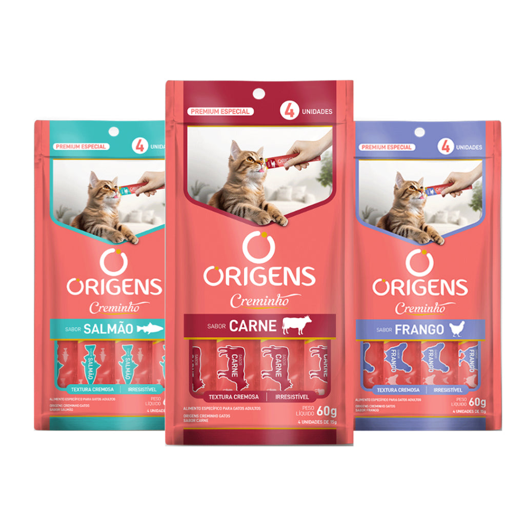 Petisco Para Gatos Creminho Origens Tipo Churu Creamy Truly Cartela Com 4 Tubinhos Sabores Variados 60g