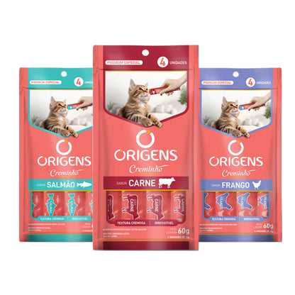 Petisco Para Gatos Creminho Origens Tipo Churu Creamy Truly Cartela Com 4 Tubinhos Sabores Variados 60g
