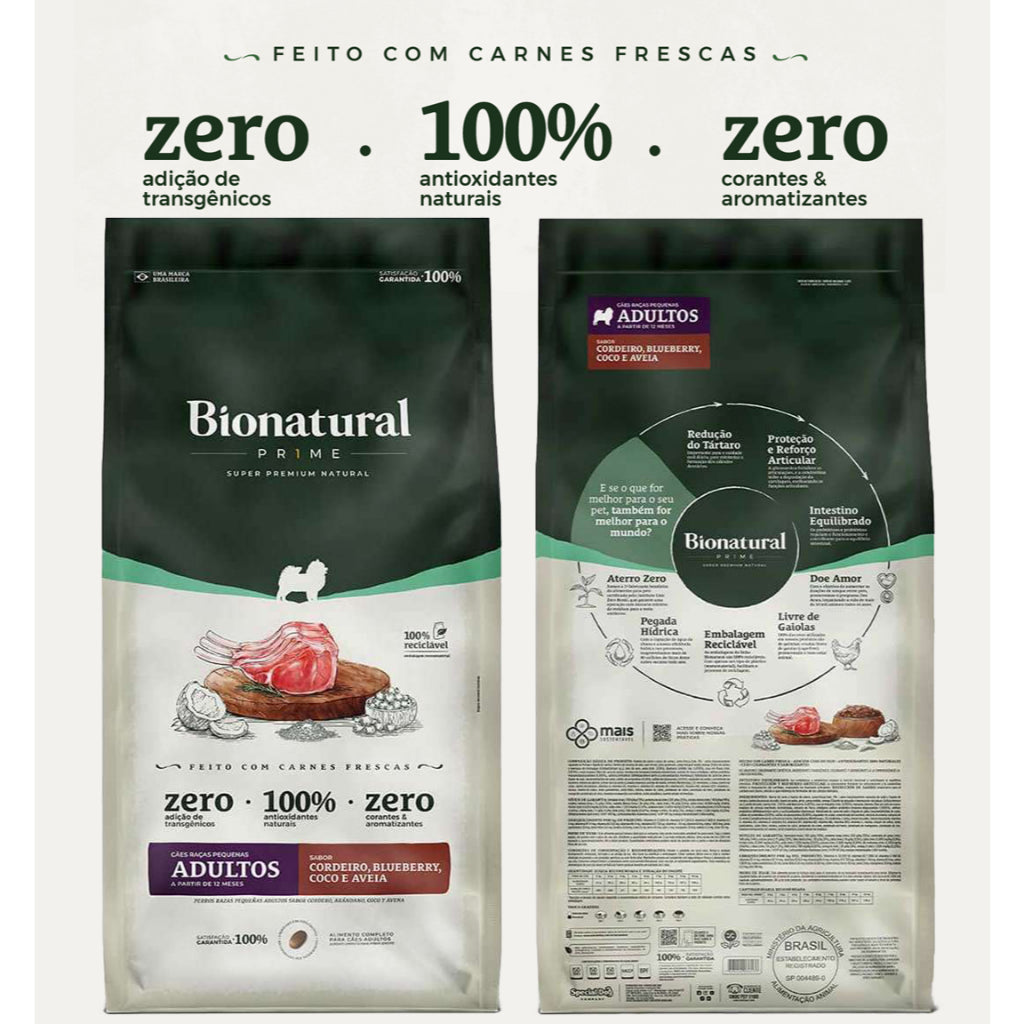 Ração Bionatural Prime para Cães Adultos Raças Pequenas sabor Cordeiro