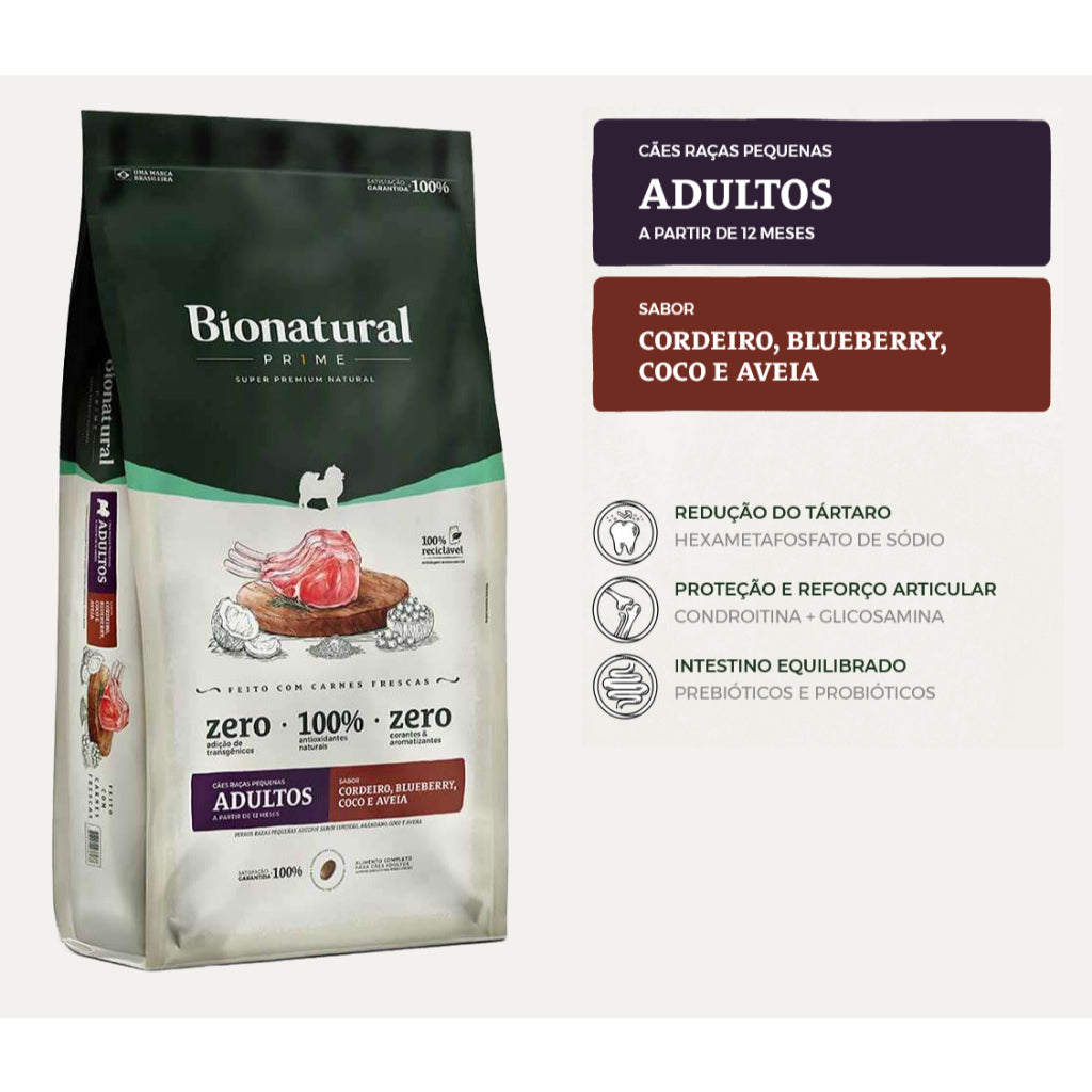 Ração Bionatural Prime para Cães Adultos Raças Pequenas sabor Cordeiro