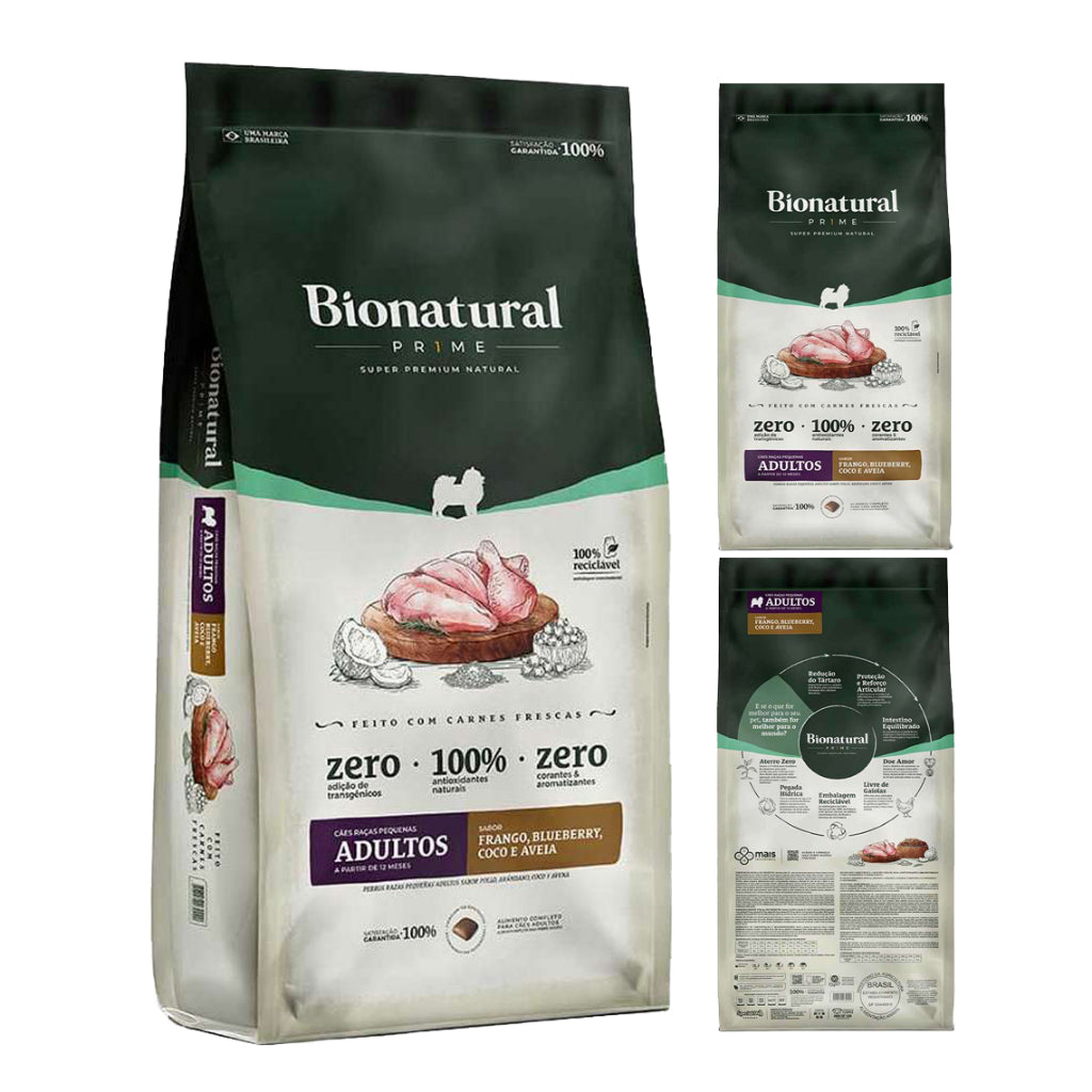 Ração Bionatural Prime Cães Adultos Raças Pequenas sabor Frango