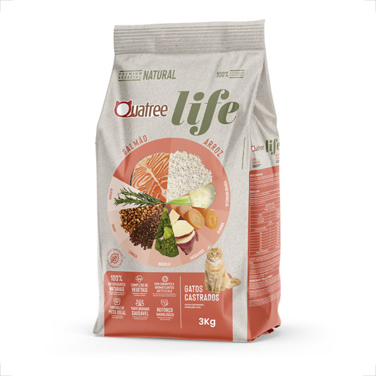 Ração Seca Quatree Life Salmão e Arroz Gatos Castrados - 3 Kg