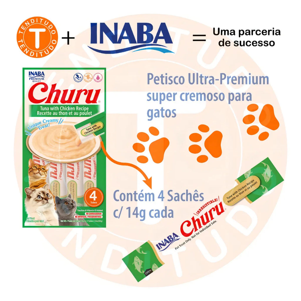 Petisco Churu Super Premium Gatos Atum E Frango 4 Tubos 14g