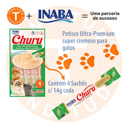 Petisco Churu Super Premium Gatos Atum E Frango 4 Tubos 14g