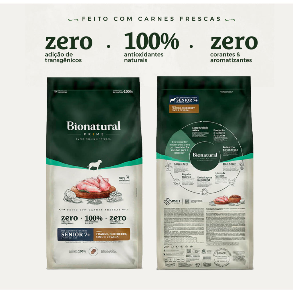 Ração Bionatural Prime Cães Sênior 7+ Raças Médias e Grandes sabor Frango