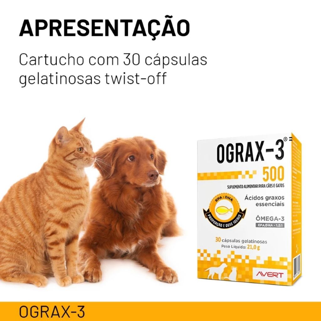 Ograx 500 mg Suplemento para Cães e Gatos Omega-3