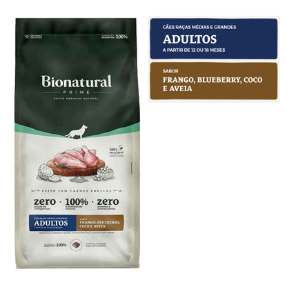 Ração Bionatural Prime Cães Adultos Raças Médias e Grandes sabor Frango