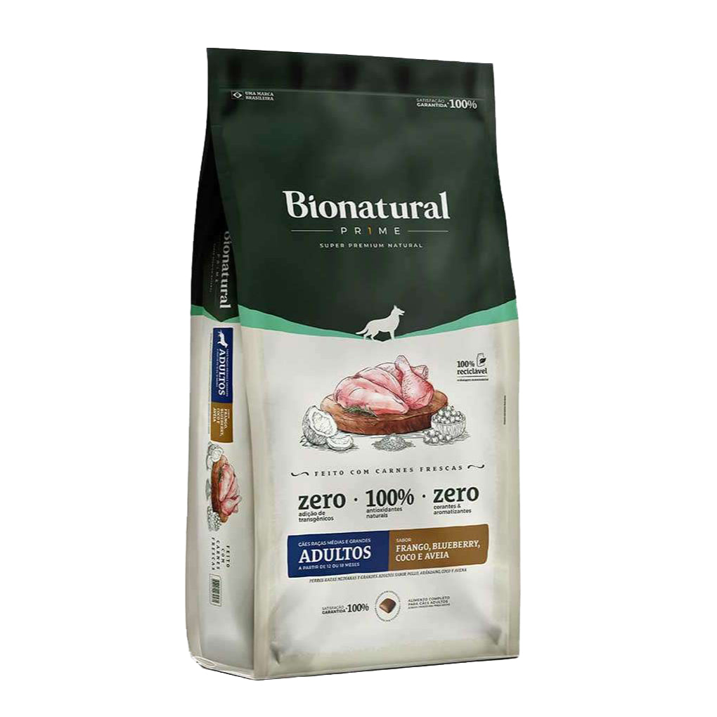Ração Bionatural Prime Cães Adultos Raças Médias e Grandes sabor Frango