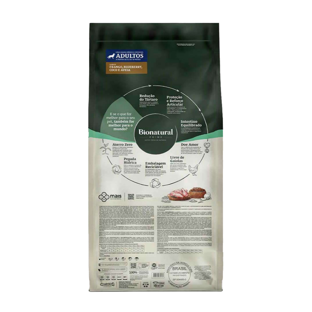 Ração Bionatural Prime Cães Adultos Raças Médias e Grandes sabor Frango