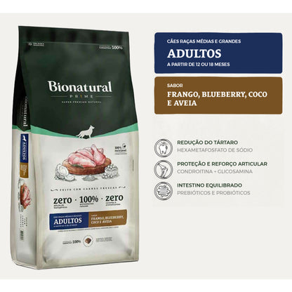 Ração Bionatural Prime Cães Adultos Raças Médias e Grandes sabor Frango