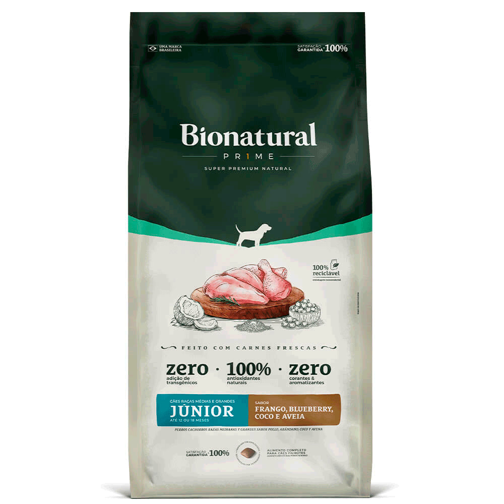 Ração Bionatural Prime Junior Cães Filhotes Raças Médias e Grandes Frango