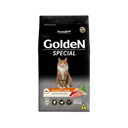 Ração Gatos Golden Especial Adultos 10,1Kg Alimento Saudável Sabor Frango e Carne Premium Special