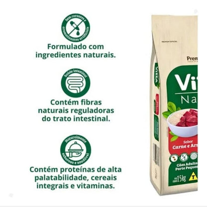 Vitta Natural Cães Adulto Raças Pequenas Carne e Arroz 15KG