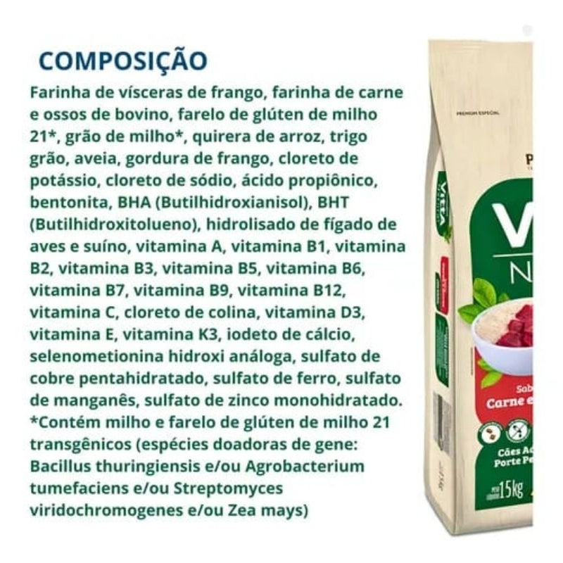 Vitta Natural Cães Adulto Raças Pequenas Carne e Arroz 15KG
