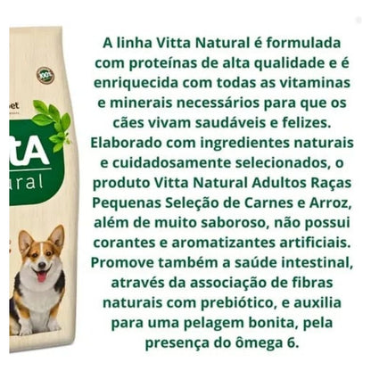 Vitta Natural Cães Adulto Raças Pequenas Carne e Arroz 15KG