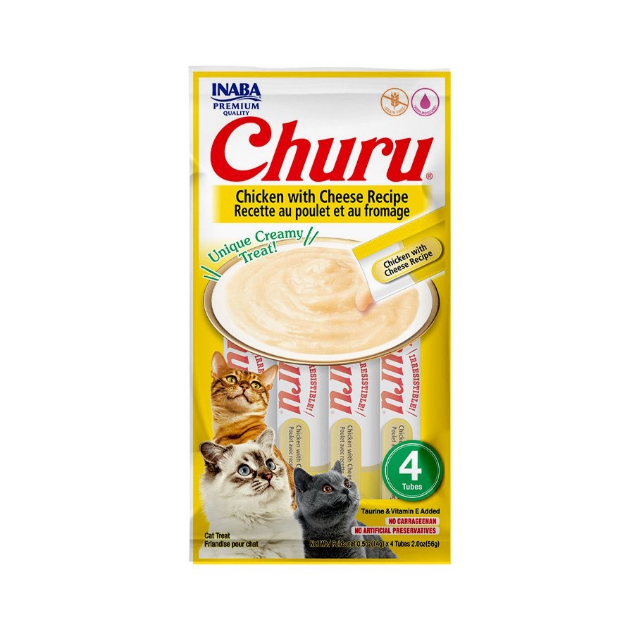 Petisco Churu Para Gatos Adultos Sabor Galinha com Queijo 56g