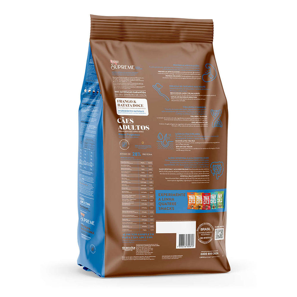 Ração Quatree Supreme Cães Adultos Raças Pequenas Frango e Batata Doce 3kg