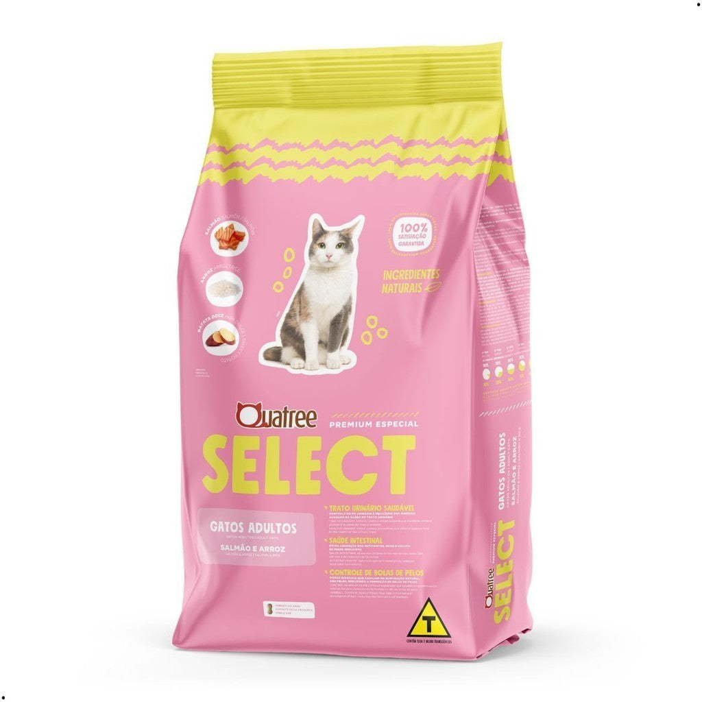 Ração Quatree Select Gatos Adultos Salmão e Arroz 3Kg Alimento Premium Especial