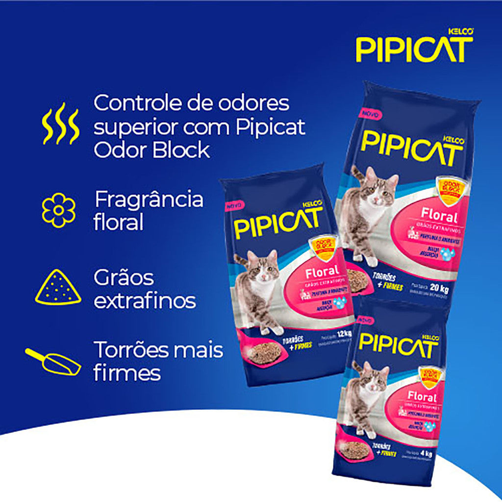 Areia Higiênica para gatos Pipicat Floral 12kg 4kg