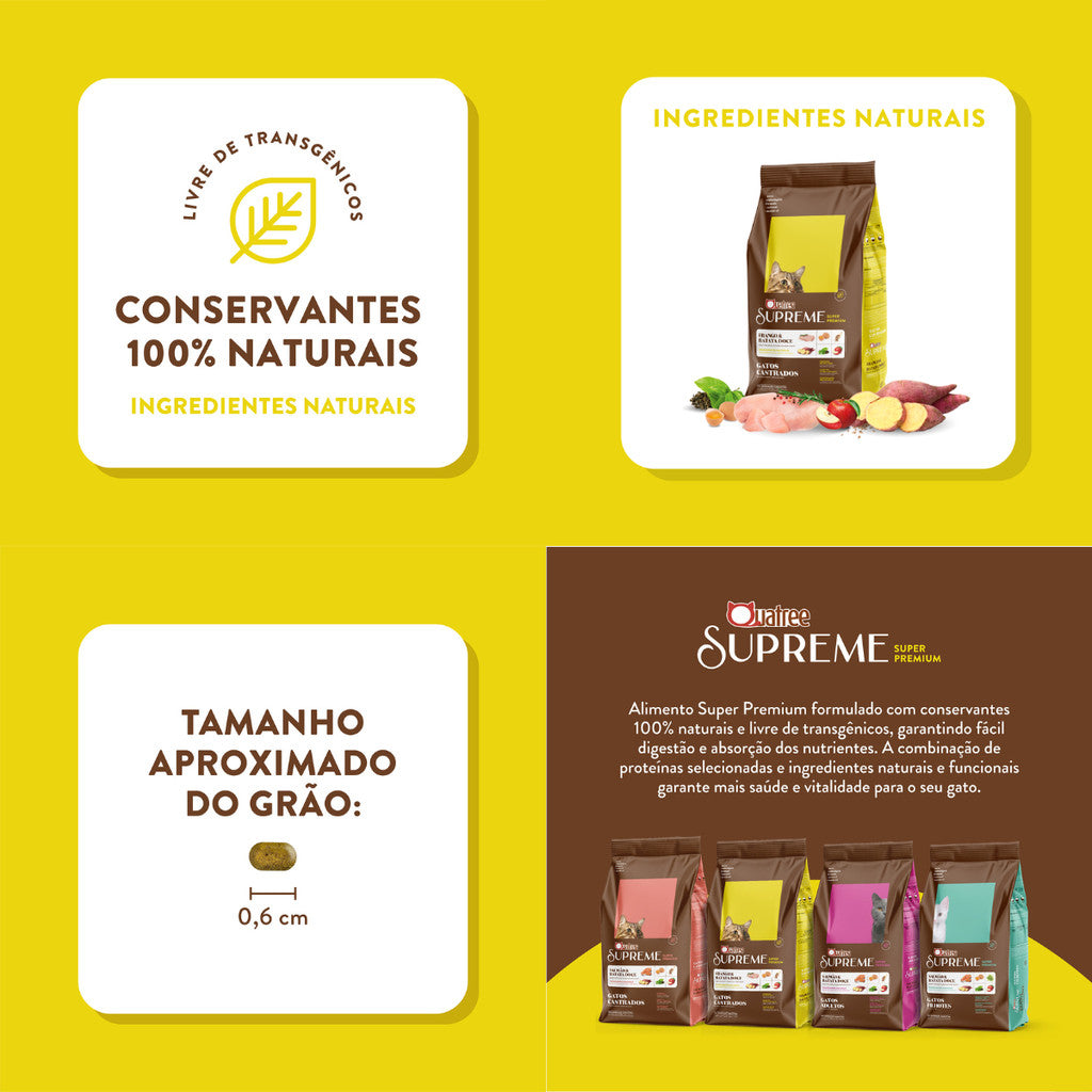 Ração Quatree Supreme Gatos Castrados Frango e Batata Doce - 10,1Kg