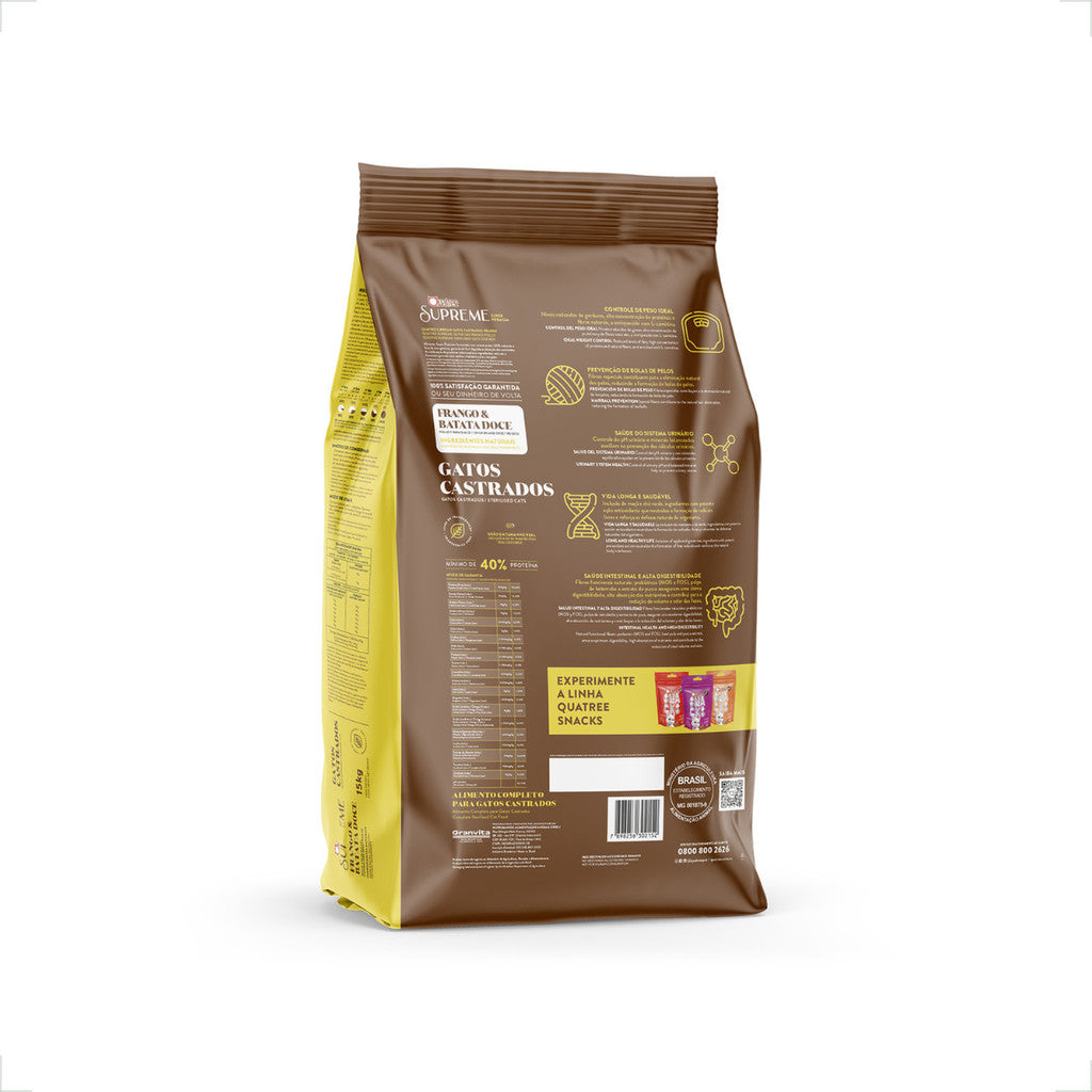 Ração Quatree Supreme Gatos Castrados Frango e Batata Doce - 10,1Kg
