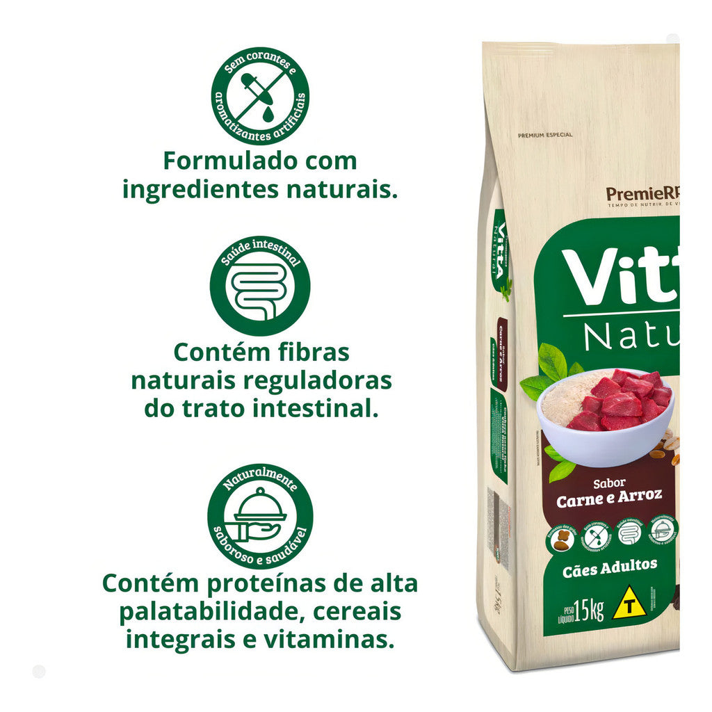 Ração Vitta Natural Cães Adultos Carne e Arroz 15kg